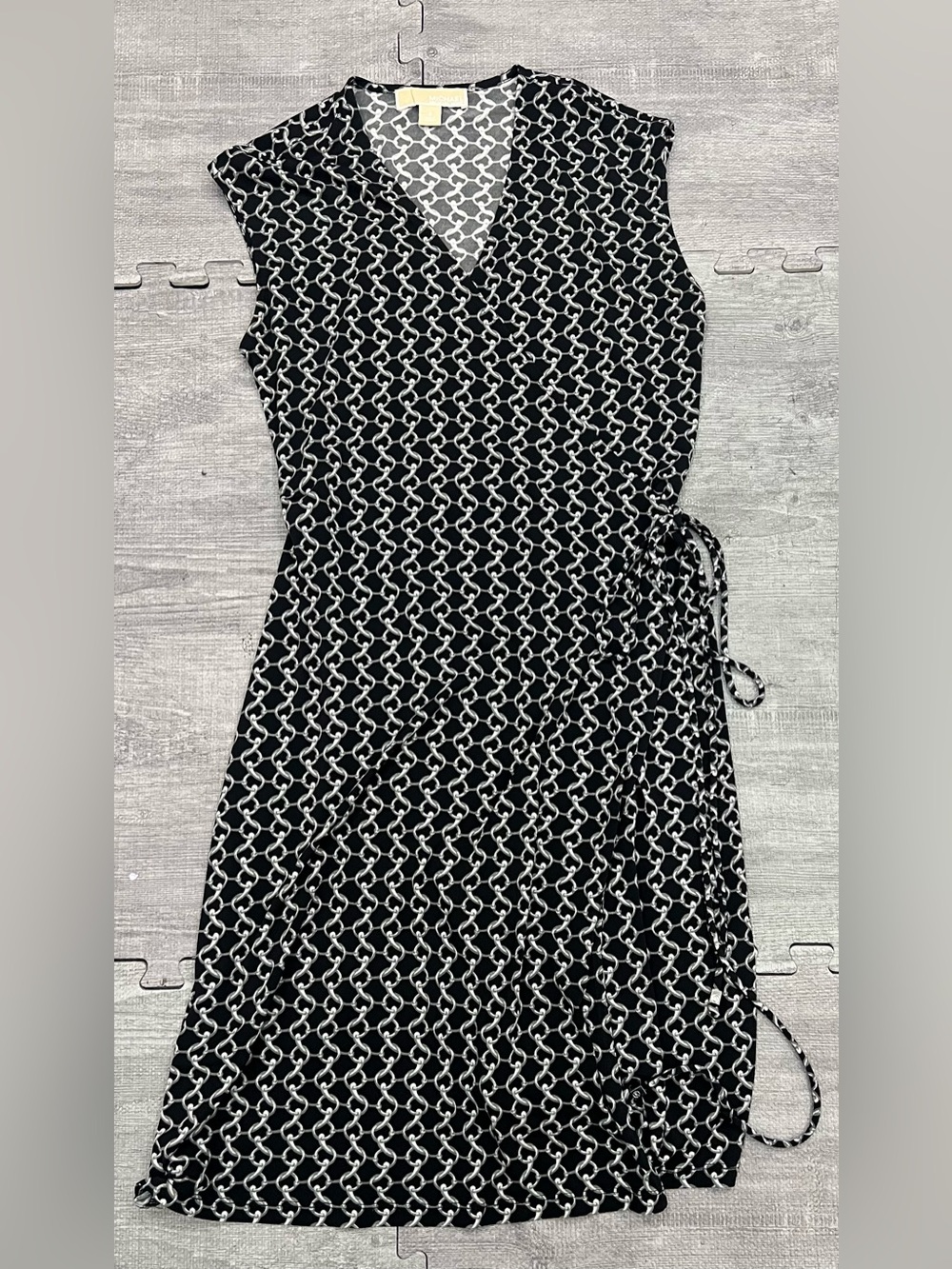 Michael Michael Kors Women's S Geometric Wrap Dress V-Neck Sleeveless Tie
